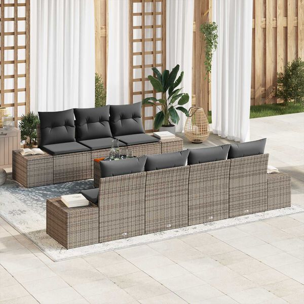vidaXL Tuinbankenset met kussen 8 pcs Grijs poly rattan