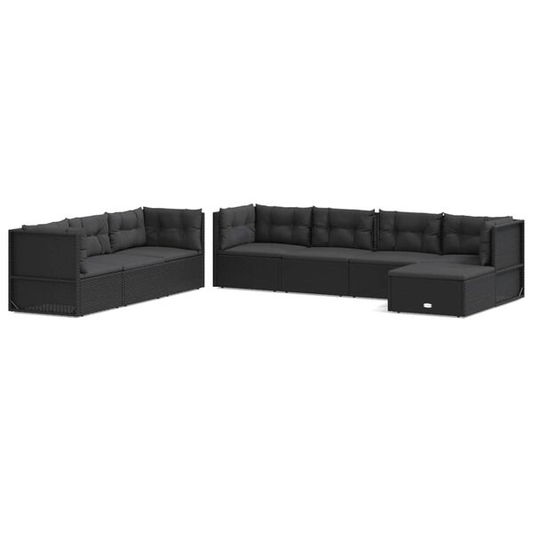 vidaXL 8-delige Loungeset met kussens poly rattan zwart