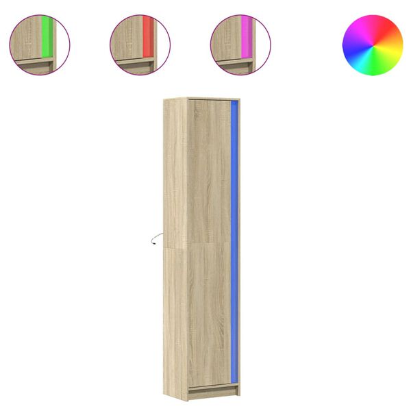 vidaXL Hoge kast met LED 41,5x32,5x200 cm bewerkt hout sonoma eiken