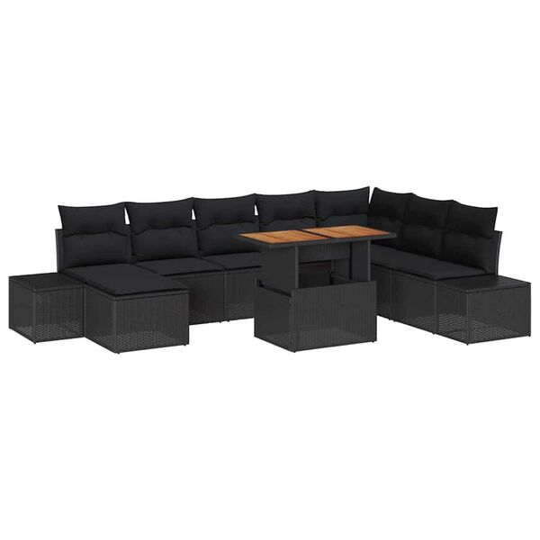 vidaXL Tuin Sofa Set met opslag 9 pcs Zwart Poly riet
