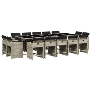 vidaXL 15-delige Tuinset met kussens poly rattan lichtgrijs