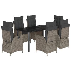 vidaXL 7-delige Tuinset met kussens poly rattan grijs