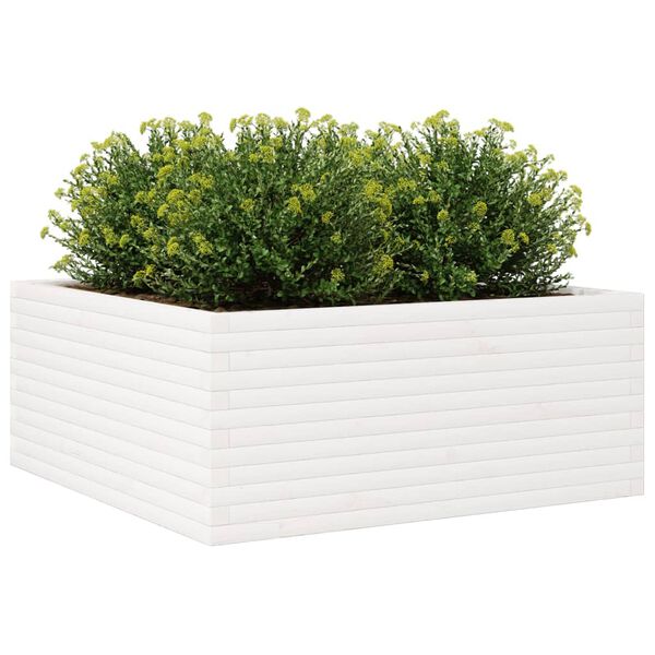 vidaXL Plantenbak 110x110x46 cm massief grenenhout wit