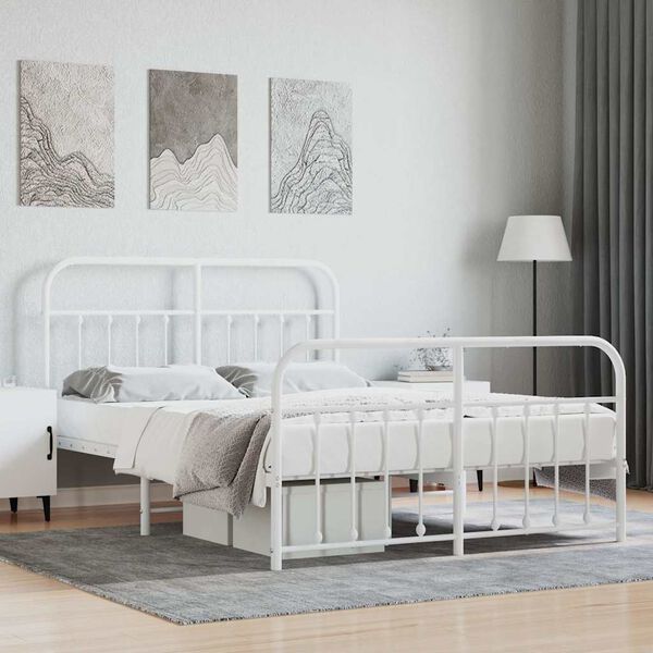 vidaXL Bedframe met hoofd- en voeteneinde metaal wit 140x200 cm