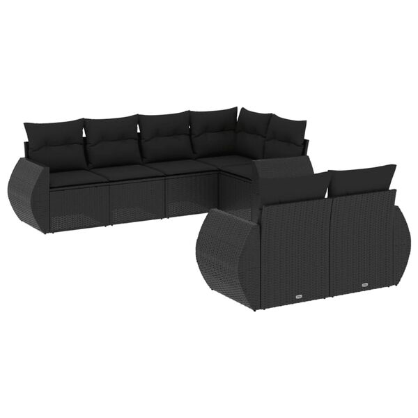 vidaXL 7-delige Loungeset met kussens poly rattan zwart