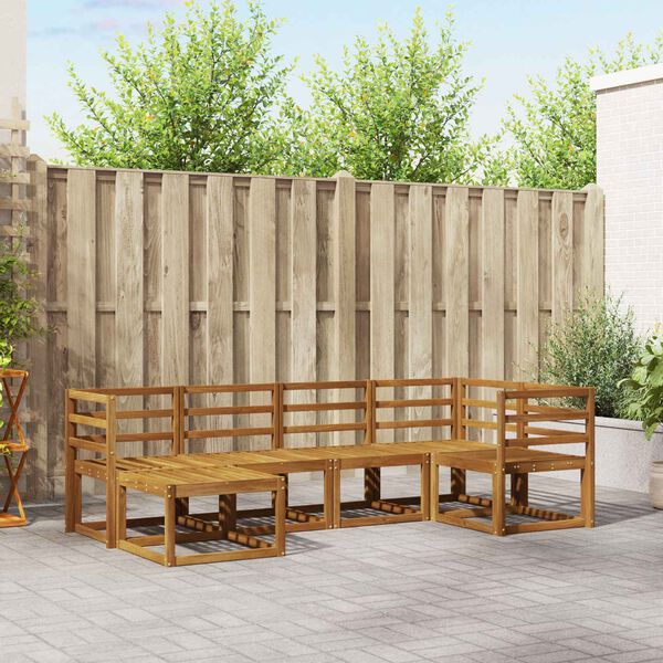 vidaXL Buiten bankenset met kussen 6 pcs Natuurlijk en Lichtgrijs