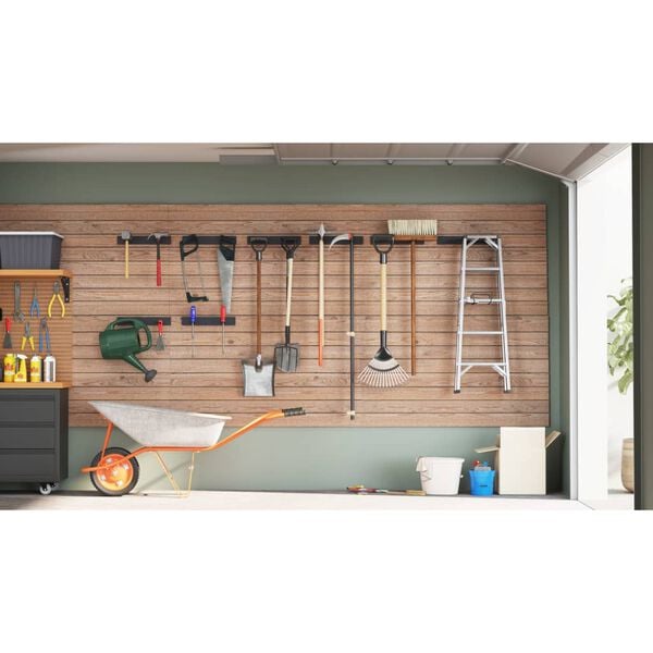 vidaXL Tuingereedschapsrekken 8 st wandmontage staal zwart