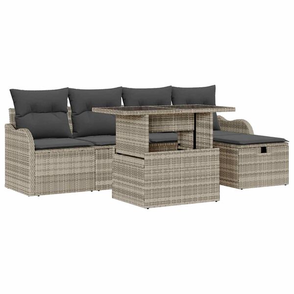 vidaXL Tuin Sofa Set met kussen 6 pcs Lichtgrijs poly rattan