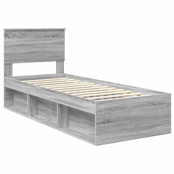 vidaXL Bedframe Grijs Sonoma 75 x 190 cm Massief grenenhout