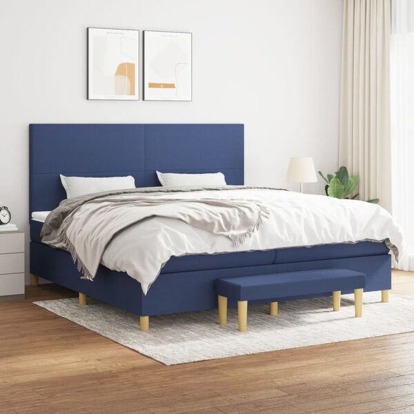 vidaXL Boxspring met matras stof blauw 200x200 cm