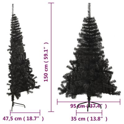 vidaXL Kunstkerstboom met standaard half 150 cm PVC zwart
