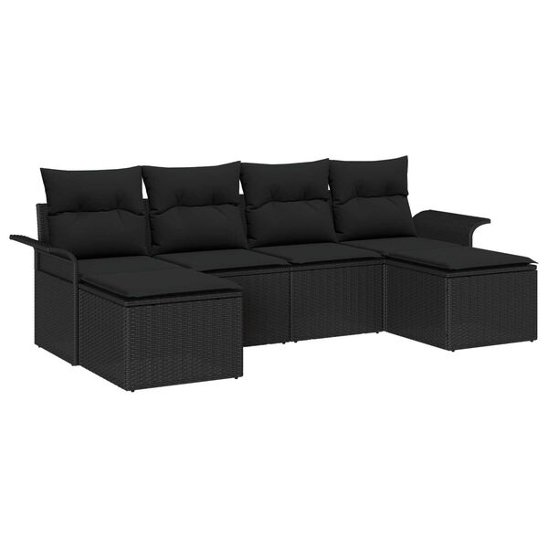 vidaXL Tuin Sofa Set met kussen 6 pcs Zwart poly rattan