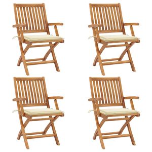 vidaXL Opklapbare stoelen met kussens, 4 stuks, massief teakhout