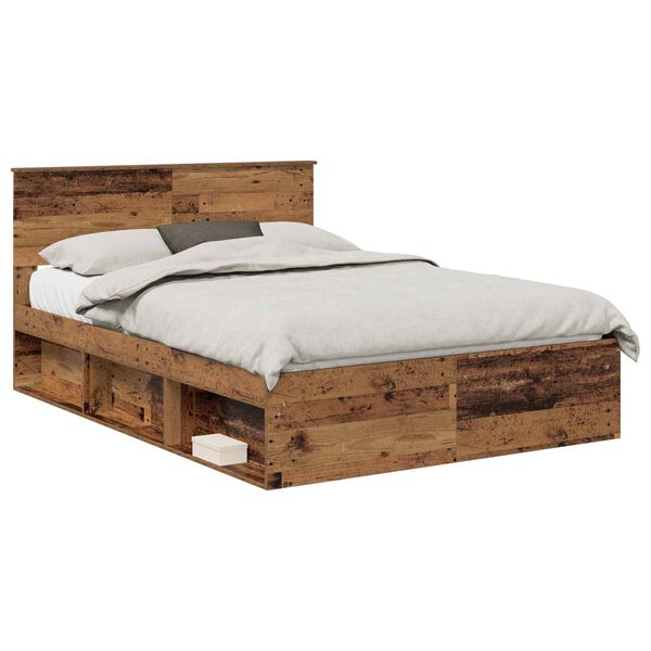 vidaXL Bedframe met hoofdeinde Oudhout 140 x 190 cm Bewerkt hout