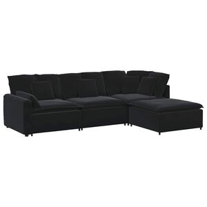 vidaXL Modulaire bank met voetenbank en kussens fluweel zwart