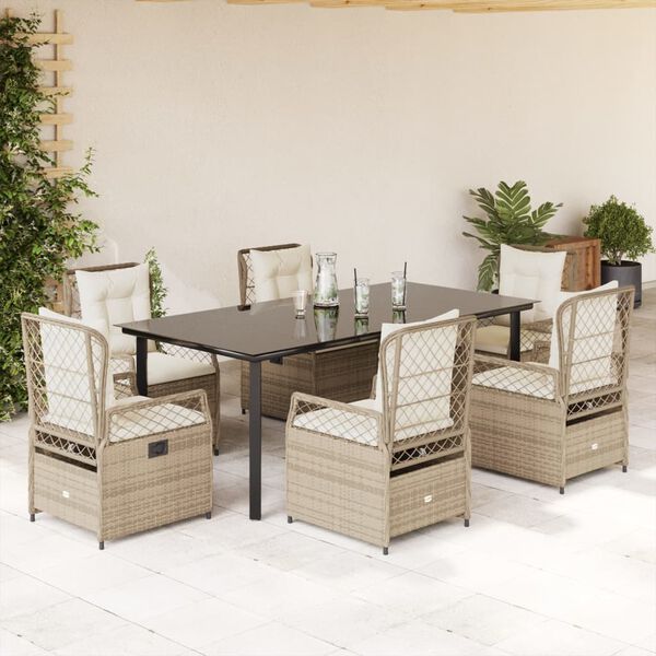 vidaXL 9-delige Tuinset met kussens poly rattan beige