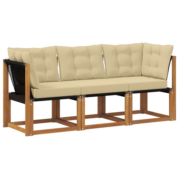 vidaXL Outdoor Midden- en Hoeksalon met kussen 3 Stuk Naturel
