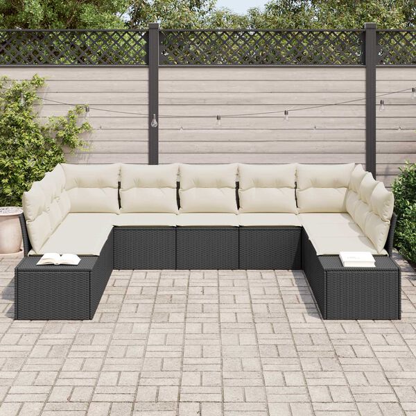 vidaXL Tuinbankenset met kussen 9 pcs Zwart en Crème Polyrattan