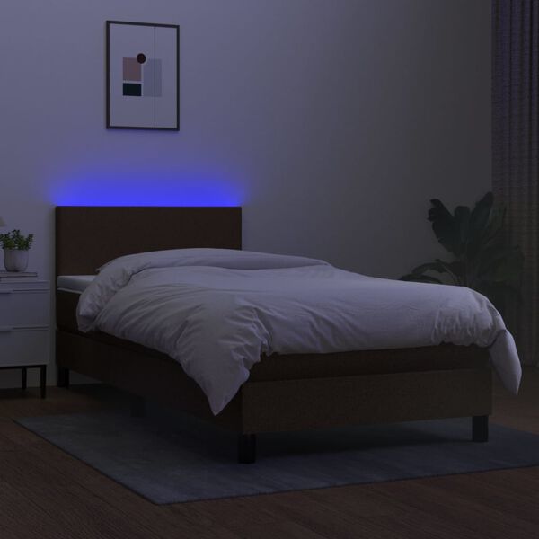 vidaXL Boxspring met matras en LED stof donkerbruin 80x200 cm