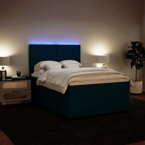 vidaXL Boxspring met matras fluweel blauw 140x200 cm