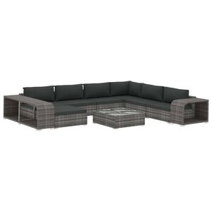 vidaXL 10-delige Loungeset met kussens poly rattan grijs