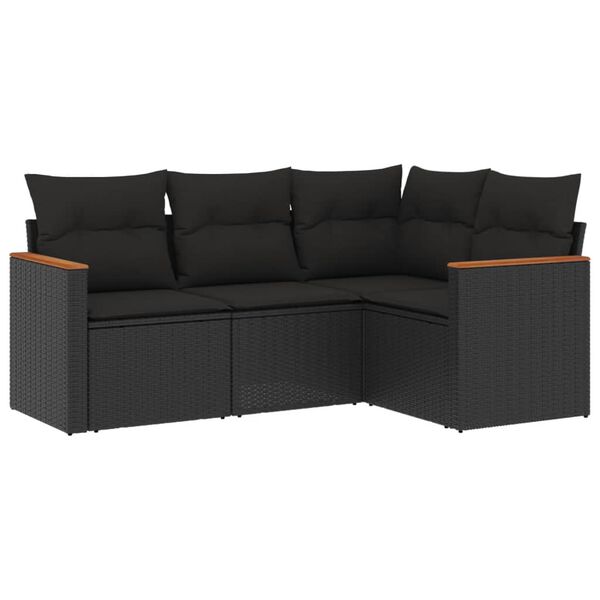 vidaXL 4-delige Loungeset met kussens poly rattan zwart