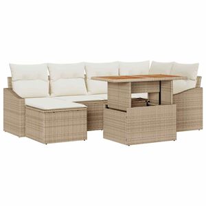 vidaXL Tuin Sofa Set met opslag 7 pcs Beige Poly riet