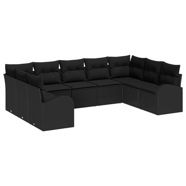 vidaXL Tuin Sofa Set met kussen 9 pcs Zwart Poly riet