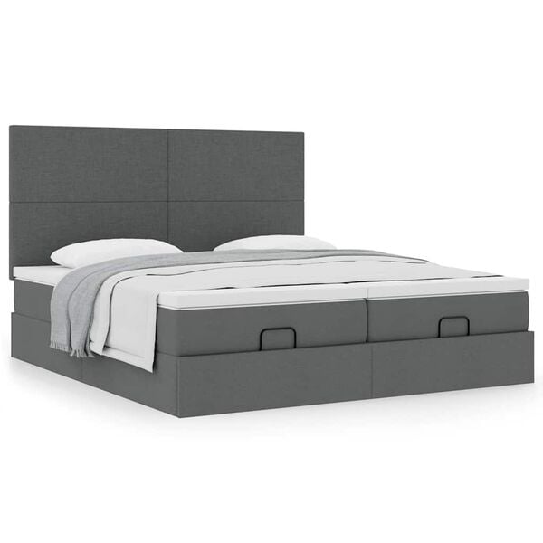 vidaXL Ottoman bed met matrassen 160x200cm stof donkergrijs