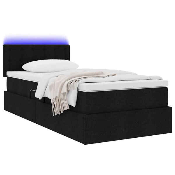 vidaXL Opbergbed met LED met matras met LED Zwart 90 x 190 cm Stof