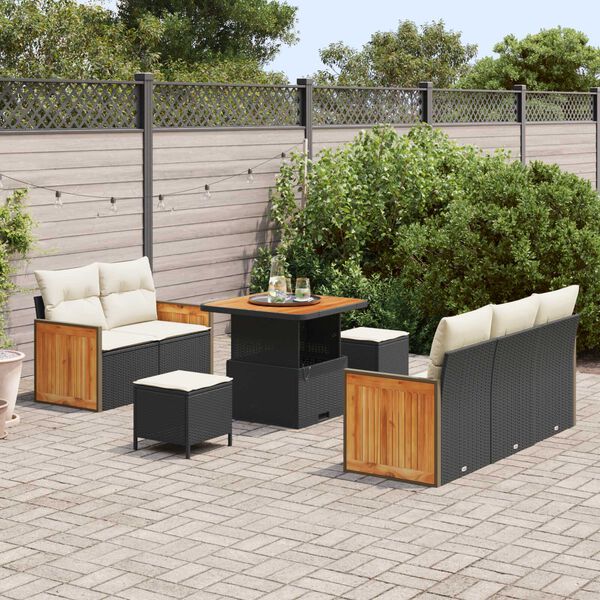 vidaXL Tuinbankenset met kussen 10 pcs Zwart en Cr&egrave;me poly rattan