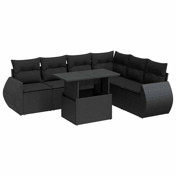 vidaXL 7-delige Loungeset met kussens poly rattan zwart