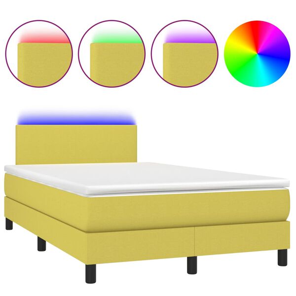 vidaXL Boxspring met matras en LED stof groen 120x200 cm