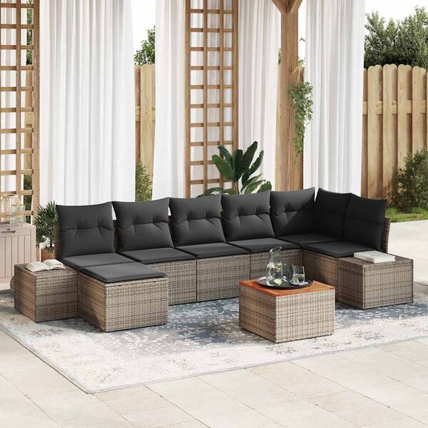 vidaXL Tuinbankenset met kussen 8 pcs Grijs poly rattan