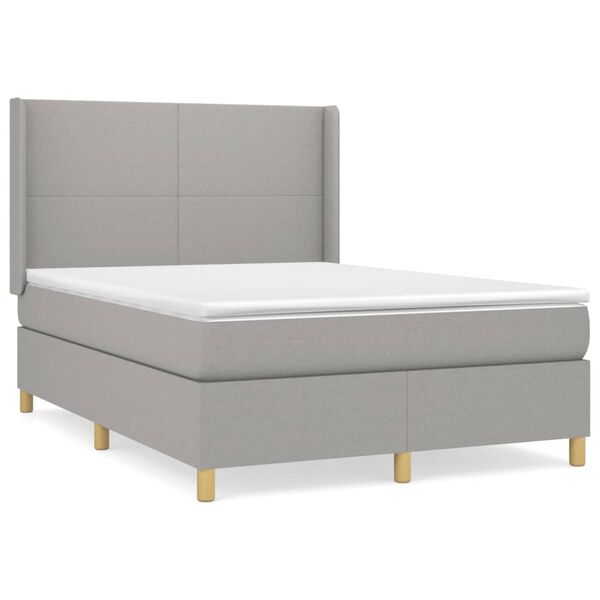 vidaXL Boxspring met matras stof lichtgrijs 140x190 cm