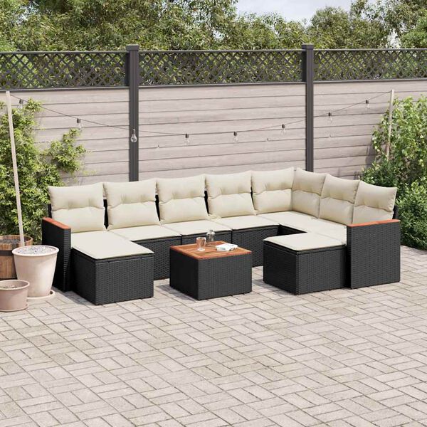 vidaXL 10-delige Loungeset met kussens poly rattan zwart