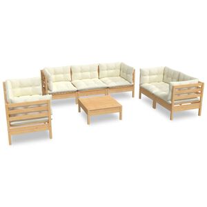 vidaXL 8-delige Loungeset met cr&egrave;mekleurige kussens massief grenenhout