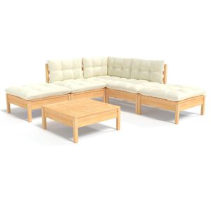 vidaXL 6-delige Loungeset met cr&egrave;mekleurige kussens grenenhout