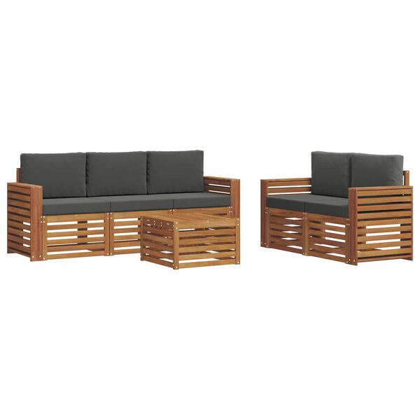 vidaXL Sofa-Sets 6 pcs Natuurlijk en Antraciet Massief Acaciahout