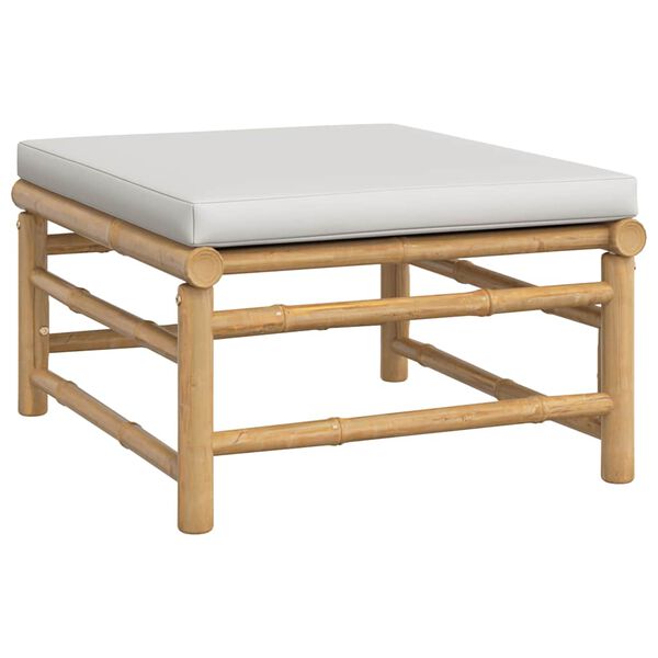 vidaXL Tuinvoetenbank met lichtgrijs kussen bamboe