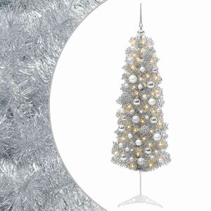 vidaXL Smalle kunstkerstboom met kerstballen 150 cm 150 LED's Warmwit