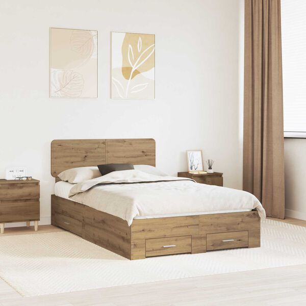 vidaXL Bedframe met hoofdeinde Artisan Eiken 120 x 190 cm Bewerkt hout