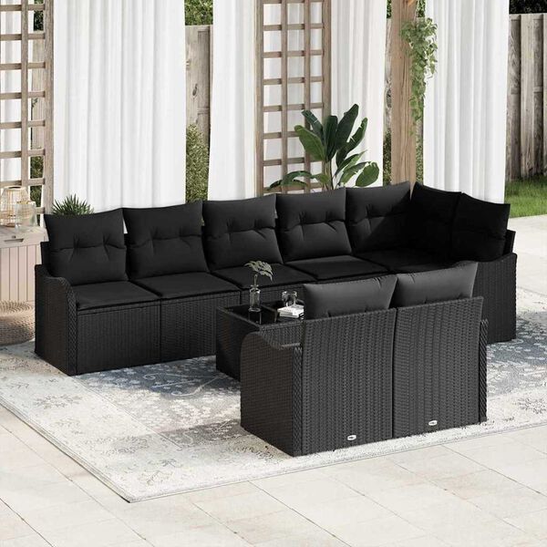 vidaXL Tuin Sofa Set met opslag 9 pcs Zwart poly rattan