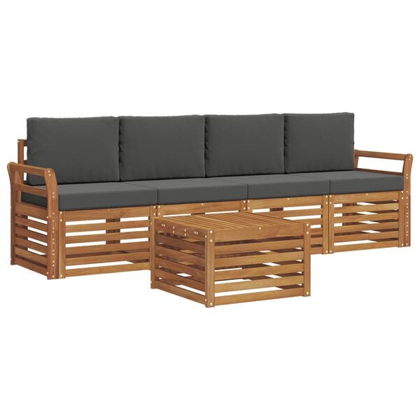 vidaXL Sofa-Sets 5 pcs Natuurlijk en Antraciet Massief Acaciahout