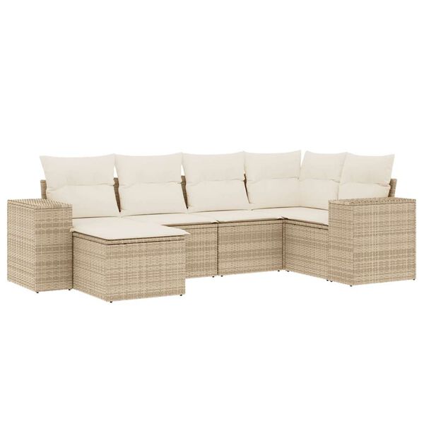 vidaXL 6-delige Loungeset met kussens poly rattan beige