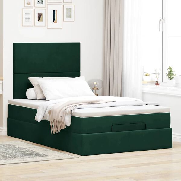 vidaXL Ottoman bed met matrassen 120x200cm fluweel donkergroen