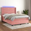 vidaXL Boxspring met matras en LED fluweel roze 140x190 cm
