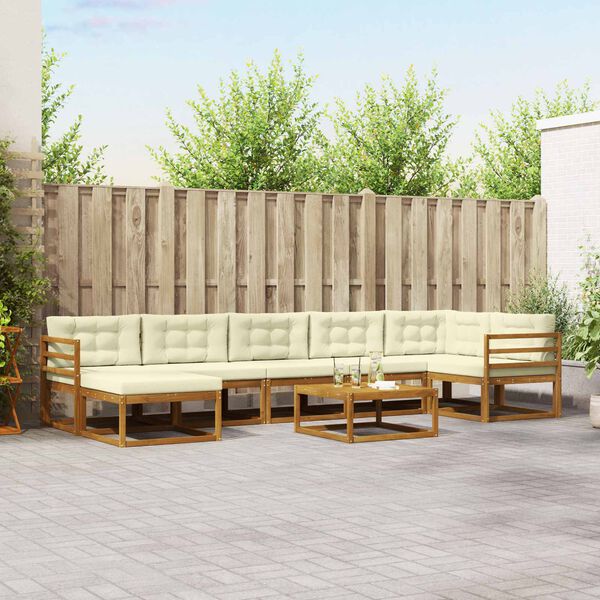 vidaXL Buiten bankenset met kussen 8 pcs Natuurlijk en Cr&egrave;me