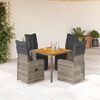 vidaXL 5-delige Bistroset met kussens poly rattan grijs
