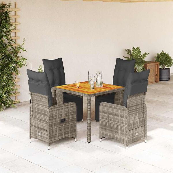 vidaXL 5-delige Bistroset met kussens poly rattan grijs